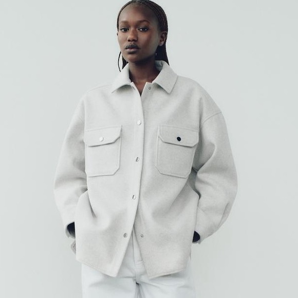 NWT Zara Soft Overshirt With Pockets Ecru Size Small‎ - Picture 1 of 10